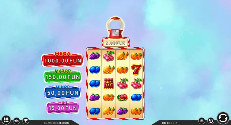Sweet Candy Cash Stash - écran de jeu avec les rouleaux et les boutons de contrôle